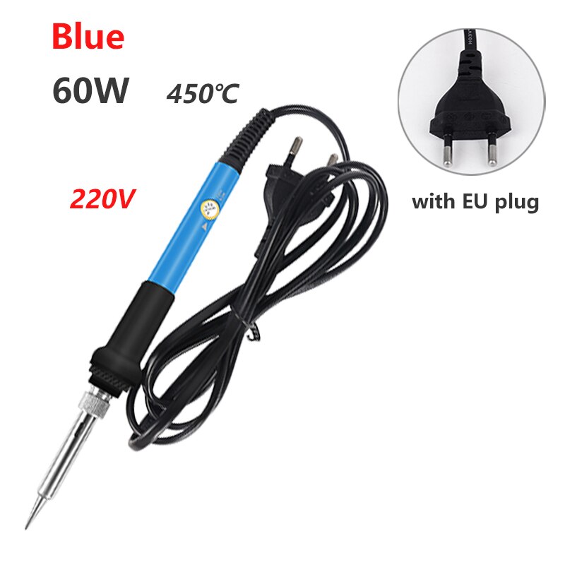 60W Dual Power Electric Soldering Iron Temperature Adjustable Repair Welding Tool Ceramic Heater Soldering Tin Wire Tweezers: Blue 60W