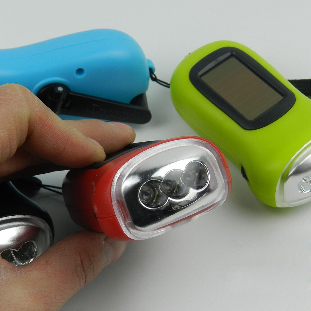 Mini LED Hand Crank Dynamo Solar Power Rechargeable Carabiner Camping Flashlight