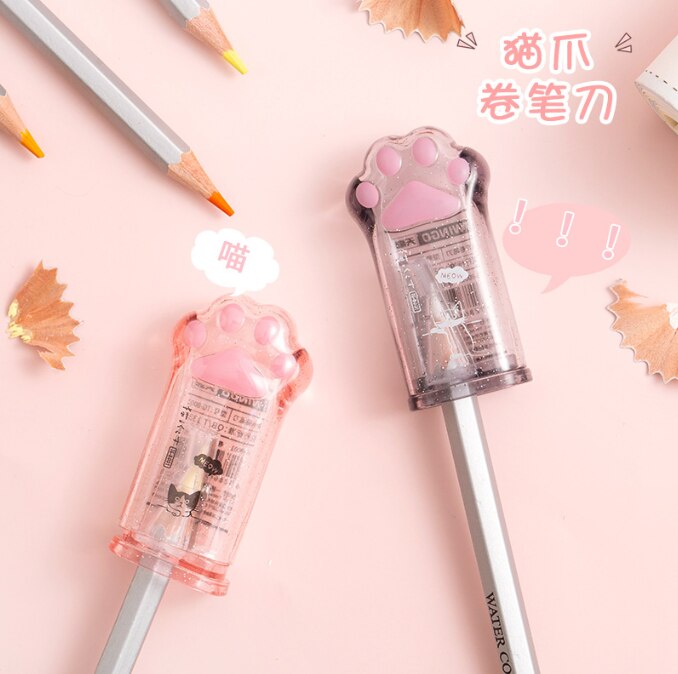 1PC Kreative Katze Pfote Tiere Manuelle Bleistift Spitzer transparent Tragbare Studenten Schreibwaren Für Schule Preis Rosa Grau