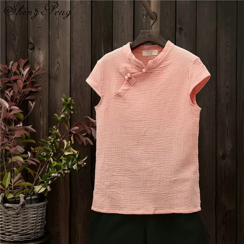 Vêtements traditionnels chinois pour femmes cheongsam top chemise en lin femmes élégantes blouses en coton et lin col mandarin CC068