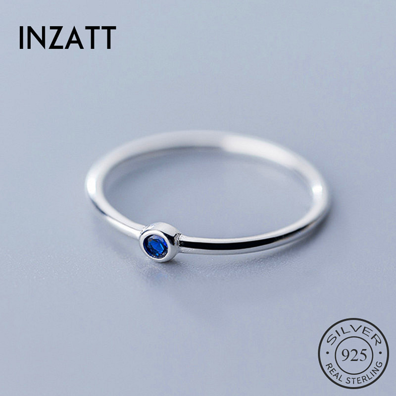 INZATT Real 925 Sterling Silver Blue Crystal Round Ring For Women Cute Fine Jewelry Minimalist Accessories