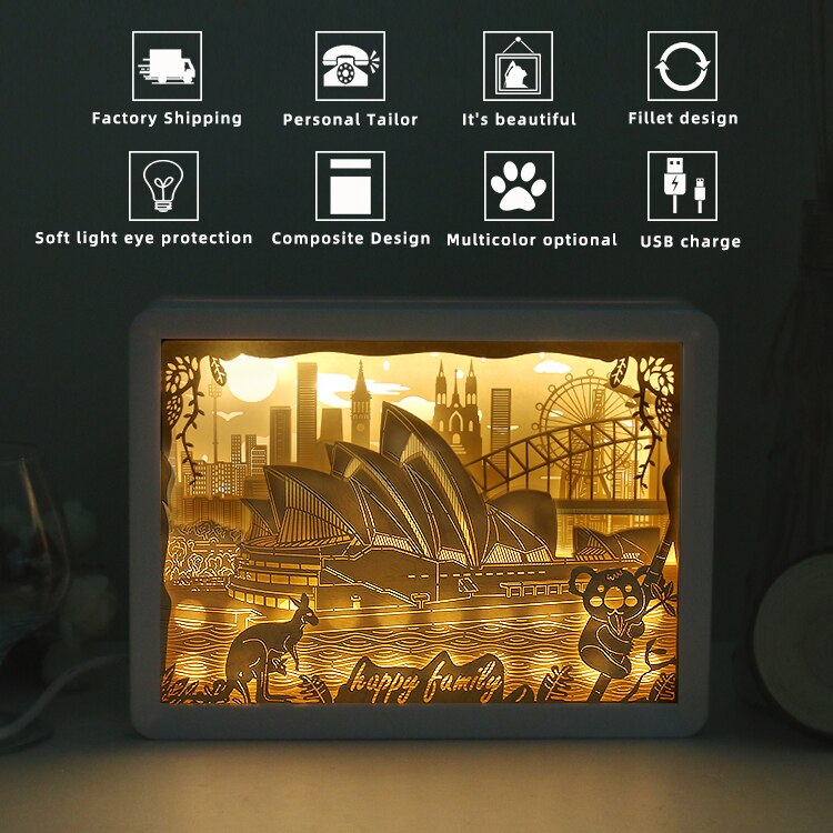 LED Night Lights Australia 3D Shadow Paper Sculpture Light Box Unique Paper Cut Light USB Charging Bedside