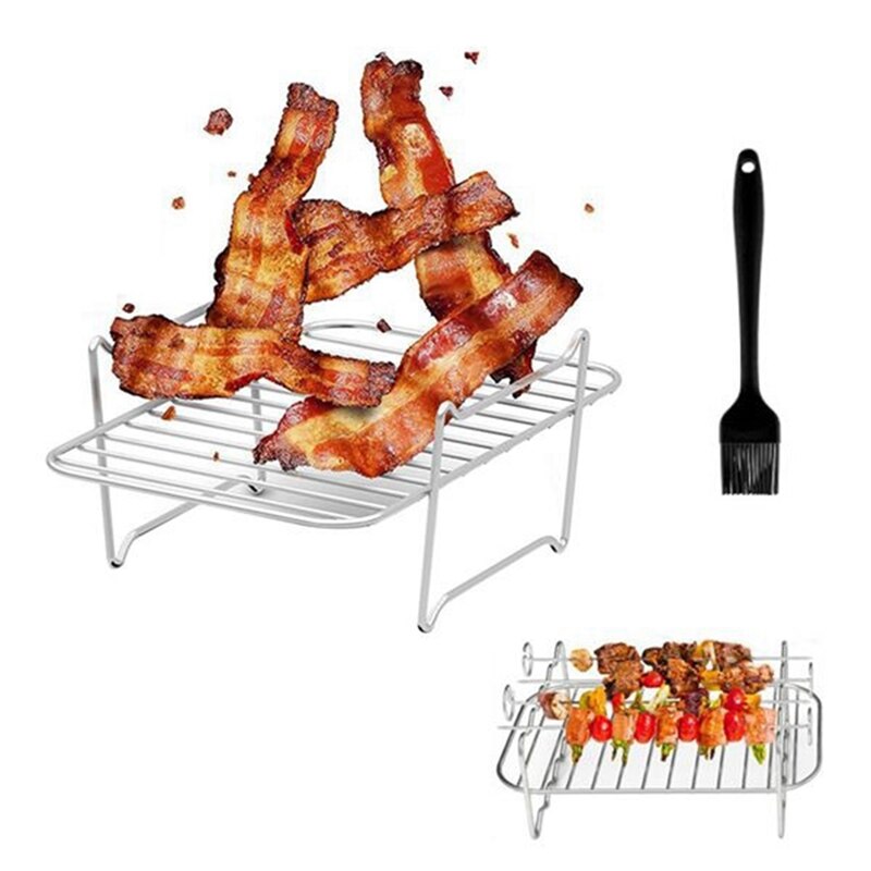 Air Fryer Accessories, Multi-Purpose Double Layer Rack With Skewer, Air Fryer Accessories For Ninja Foodi DZ201/401: Default Title