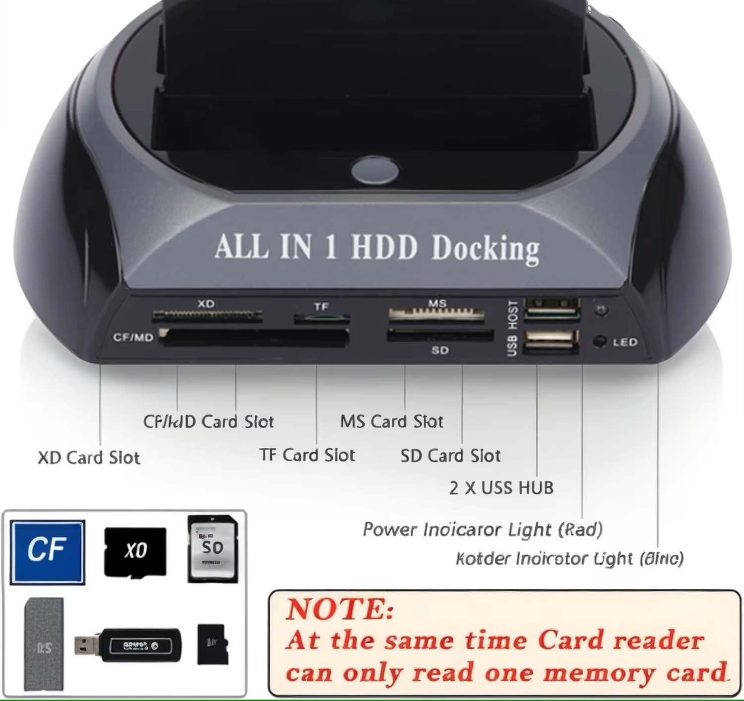 USB 2.0 zu IDE SATA Festplatten-Dockingstation All-in-One-Dockingstation Dual Bracket 2,5 Zoll 3,5 Zoll ESATA mit Kartenrea