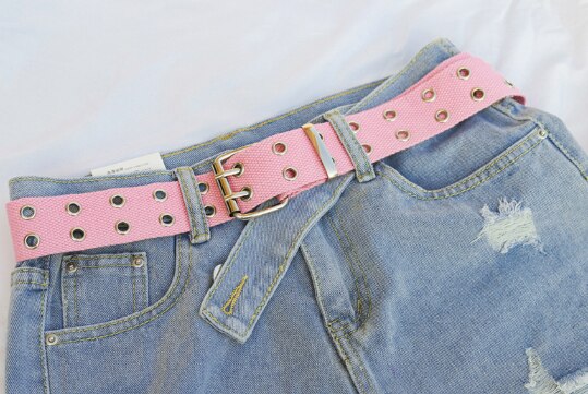 HJKL Women Punk Chain Belt Adjustable Double/Single Row Hole Eyelet Waistband with Eyelet Chain Decorative Belts: F