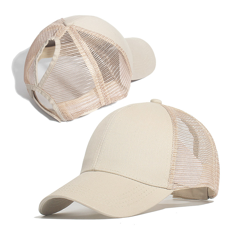 Ponytail Solid Color Mesh Baseball Cap For Women Men Plain Summer Sun Hat Unisex Adjustable Outdoor Hip-Hop Washed Caps: A