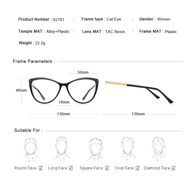 MERRYS Women Retro Cat Eye Glasses Frame Ladies Eyeglasses Myopia Prescription Optical Eyewear S2701