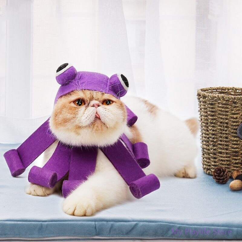 Gorro de fieltro morado con forma de pulpo para gatos, gorro festivo para cachorros y gatitos, sombrero de tocado para gatos, disfraz de Halloween y Navidad C42