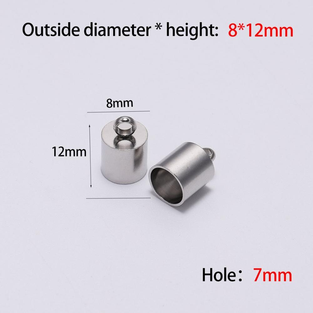 10 stk/parti rustfrit stål endehætte passer 2 3 4 5 6 7 8 10mm kvast lædersnor ende krympehætter til smykkefremstilling gør-det-selv-armbånd: 7mm