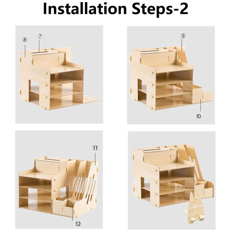 Wooden Office Desk Organizer Set Accessories, Multi-Functional Pen Holder Box for Desktop Stationary, Paper Filer Trays