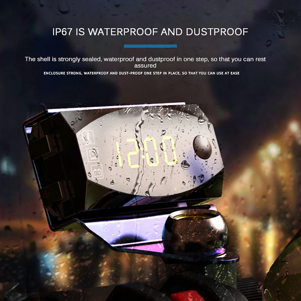 Mini Digitale Voltmeter Ampèremeter 12V 3 in 1 Digitale LED Display Klok Thermometer Indicator Gauge Panel Meter Voor Auto motorfiets