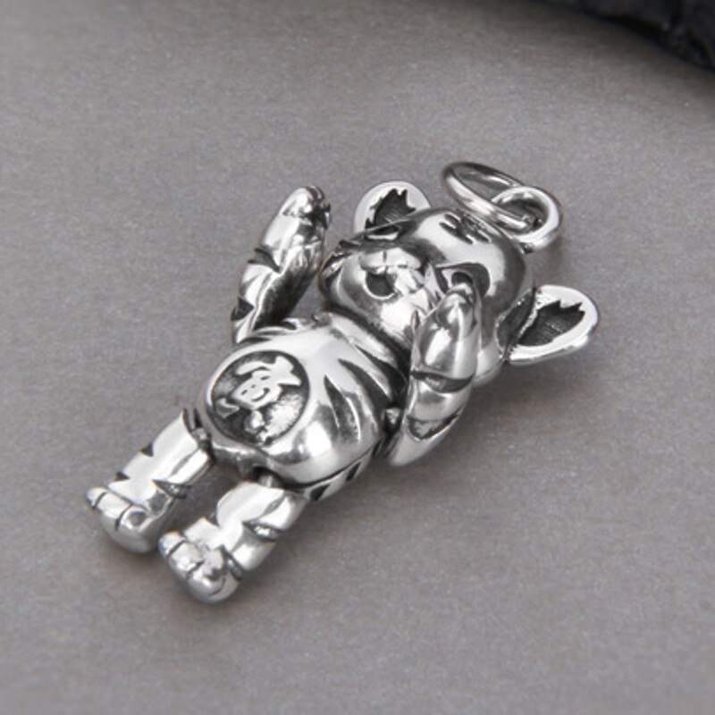 Bocai puro s990 prata bonito pequeno tigre pingente para o ano de nascimento personalidade retro velho e feminino pingente amuleto bom