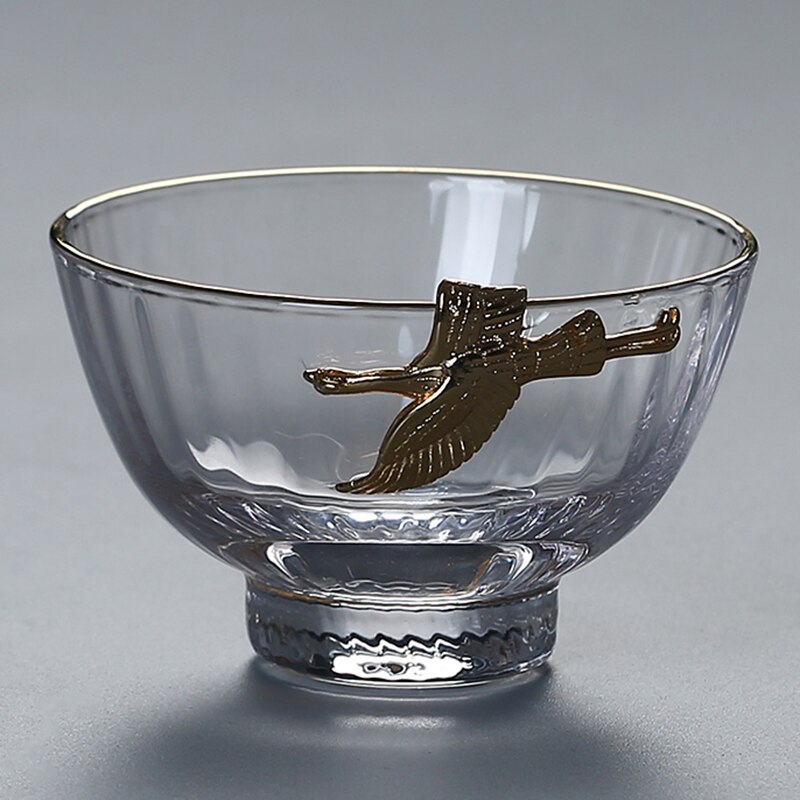 110ml japansk stil boutique klart glas kobber-nikkel sølv frø master cup tekop kung fu te sæt teskål rund skud glas: E