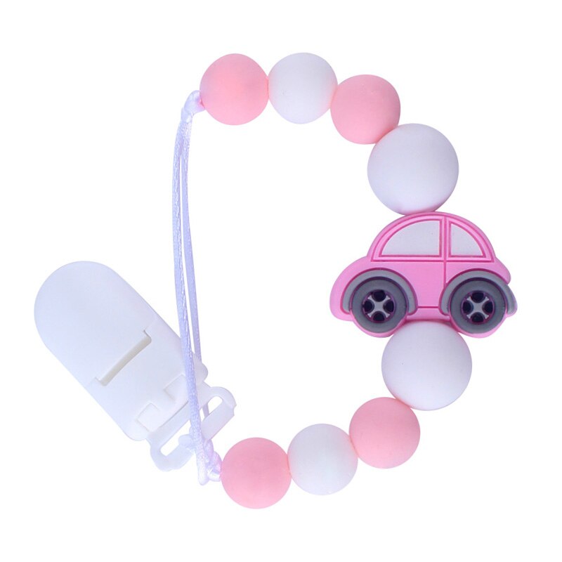Baby Molars Silicone Beads Pacifier Clip Chain Silicone Car Teether Anti-lost Chain Baby Teether: Pink