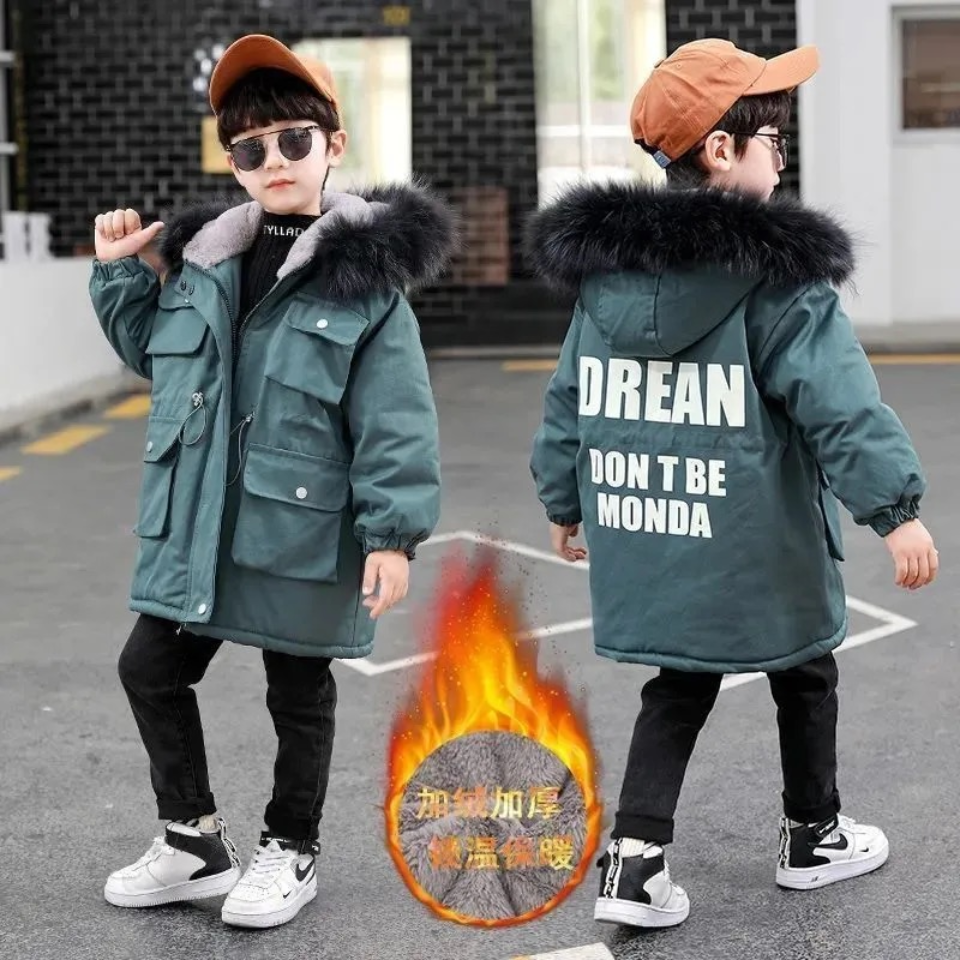5 7 8 9 10 Years Boys Teenager Padded Fur Hooded Coats Winter -30 Degrees Kids Cotton Clothes Outwear Outfits Warm Parkas