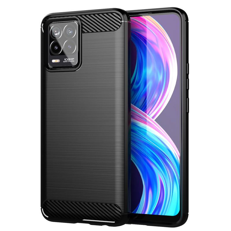 For Realme 8 Pro Case Fiber Carbon Shockproof Soft Silicone Bumper Cover for Realme 8 For Realme 7 Realme 7 Pro Realme C21 C17: Neoprene / black