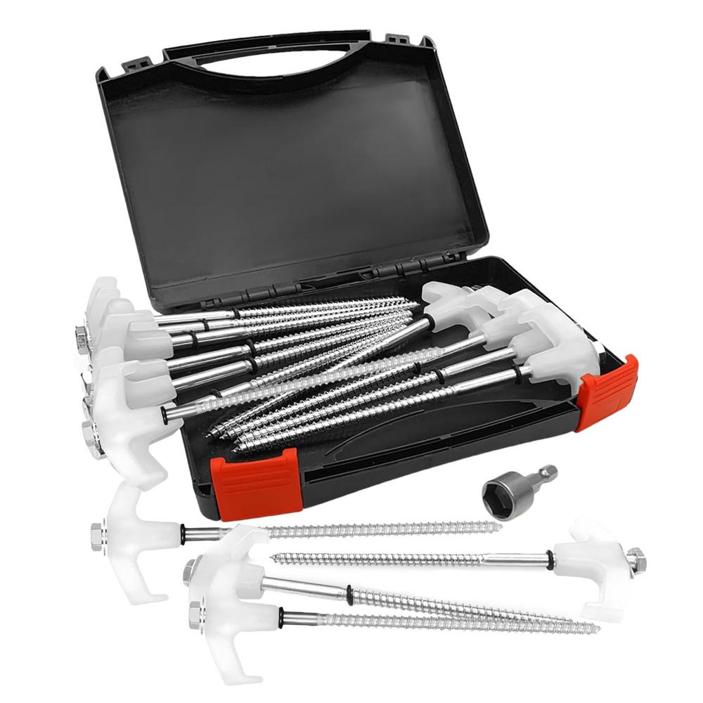 Screw in Tent Stakes 15pcs Metal Tent Spikes Camping Pegs Drill in Ground Anchors Heavy Duty Spiral Screw Stakes Ground Anchors: WHITE