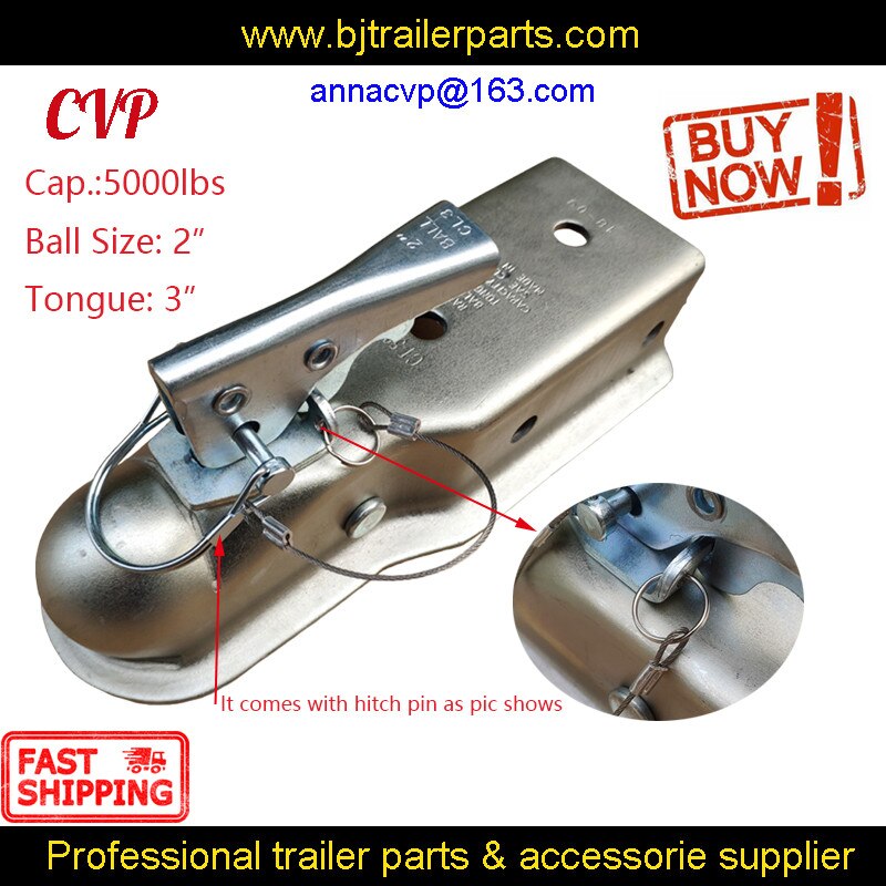 Cvp -perävaunun kytkin 2 "  x 3 '' kuulakytkimen perävaunun kytkin suora kieli 3 " 5000 lbs, perävaunun osat