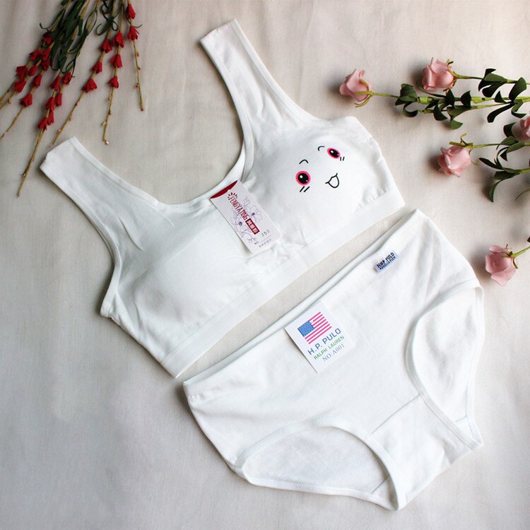 Cute smiling girl underwear set developmental cotton vest-style sports comfortable bra set without steel ring: 2