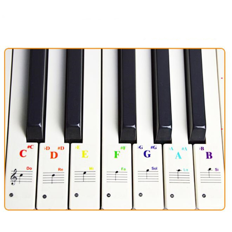 37/49/61/88 Keys Colorful Transparent Piano Keyboard Stickers Electronic Keyboard Sound Name Key Stave Note Symbol Sticker