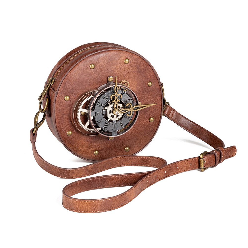 Steampunk sac bandoulière femme cuir PU style rétro rond moto sac femme