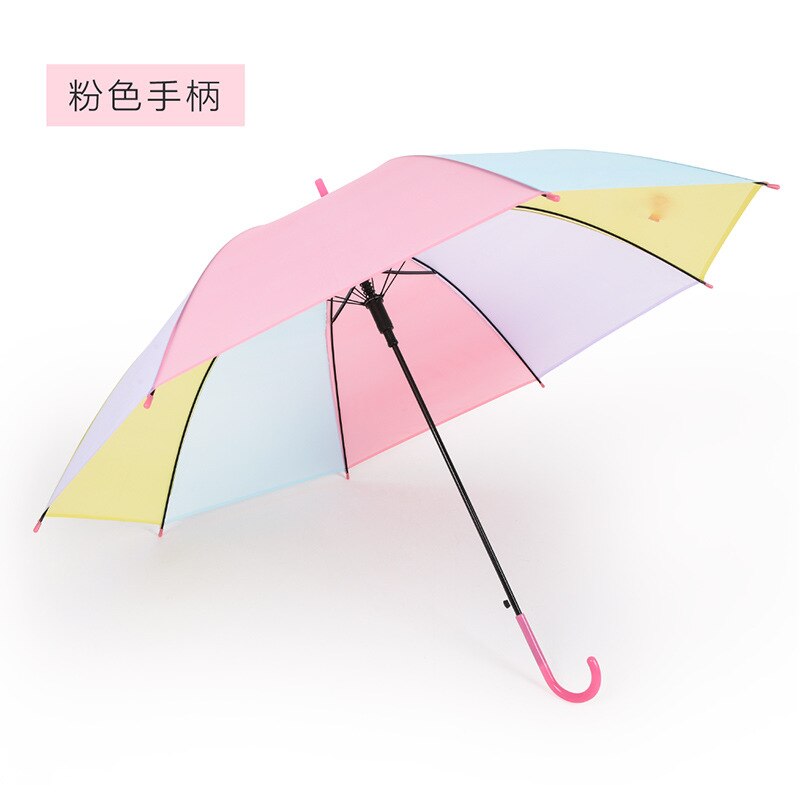 Drenge piger regn eller skinne paraply med dobbelt anvendelse gennemsigtig langt håndtag børn paraply farverig slik farve kid paraply: Lyserød