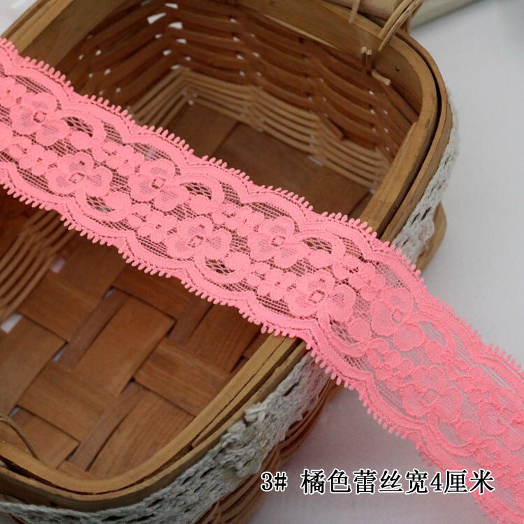 Elastic Bands More Floral Edge 1 meters/lot Stretch Trim Lace Ribbon Trimming Home Clothing Embroidered Craft Ornaments: 40mm orange