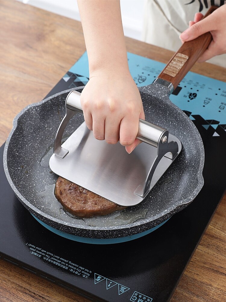 KSJONE Roestvrijstalen multifunctionele draadstomer, koel- en bakbarbecue-rek Ronde draadroosterrek/Papad Jali/Roti Grill Ronde vorm met houten handvat