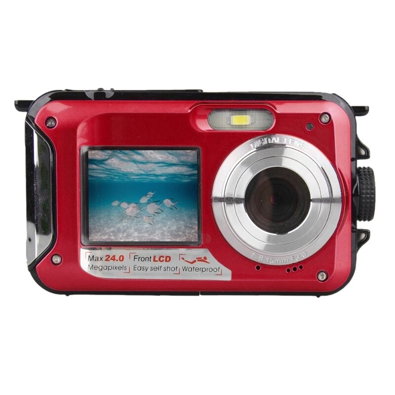 Waterproof Digital Camera Underwater Camera Video Recorder Selfie Dual Screen DV Recording Camera(Red): Default Title