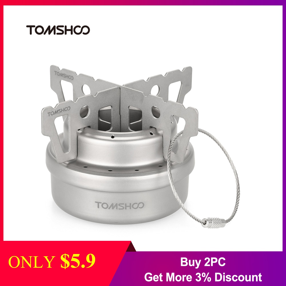 TOMSHOO Outdoor Titanium Alcohol Stove & Rack Combo Set Mini Ultralight Portable Liquid Alcohol Stove with Cross Stand Stove