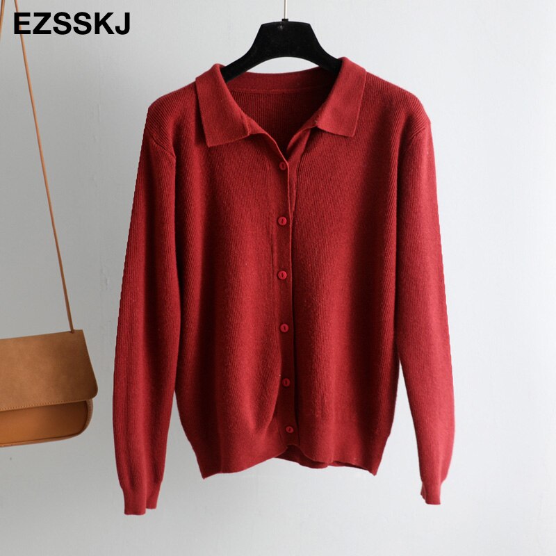 spring autumn short knit cardigans Women casual loose Square collar button sweater Cardigans Outwear female basic jacket coat: Red