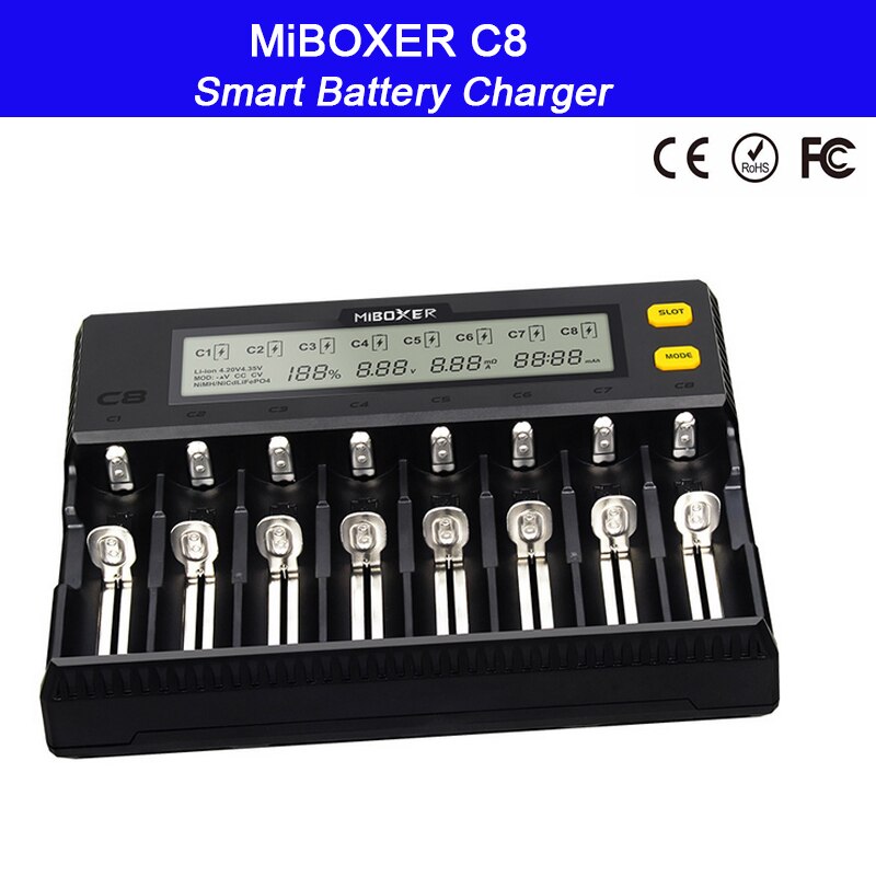 MiBOXER C8 18650 Battery Charger LCD Display 1.5A for Li-ion LiFePO4 Ni-MH Ni-Cd AA 21700 20700 26650 18350 17670 RCR123 18700