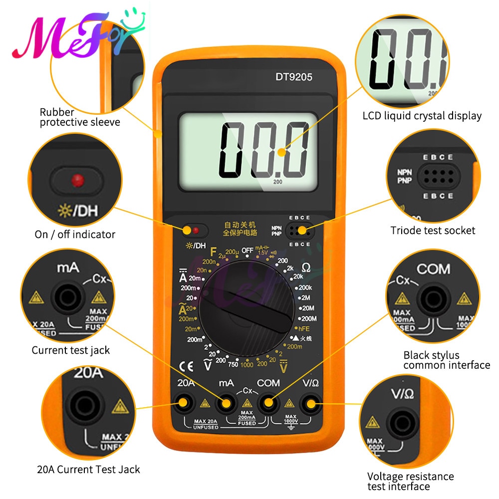 DT92 DT9205 Digital Multimeter Meter Multimetro Te... – Grandado