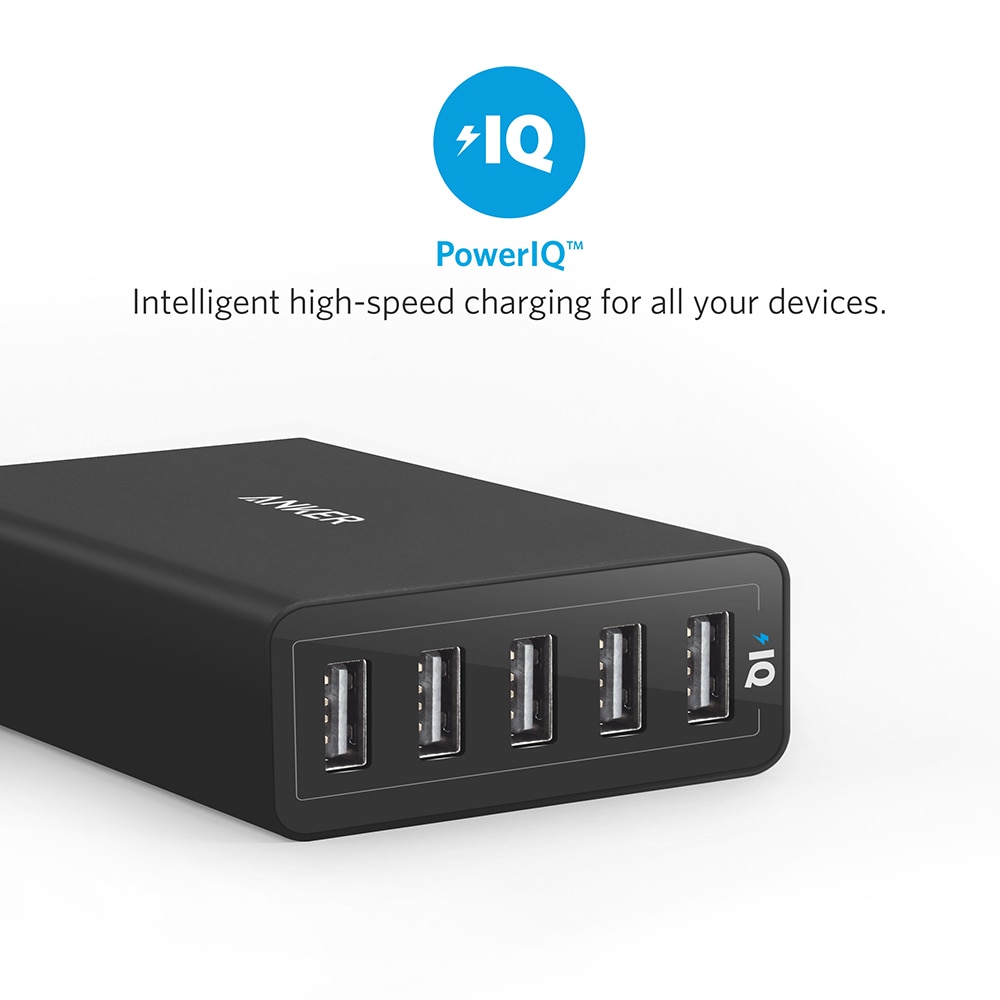 Anker 40W 5-Port USB Wall Charger, PowerPort 5 for iPhone,iPad Pro/Air,Galaxy S9/S8/Edge/Plus, Note 8/7, Nexus HTC LG and more