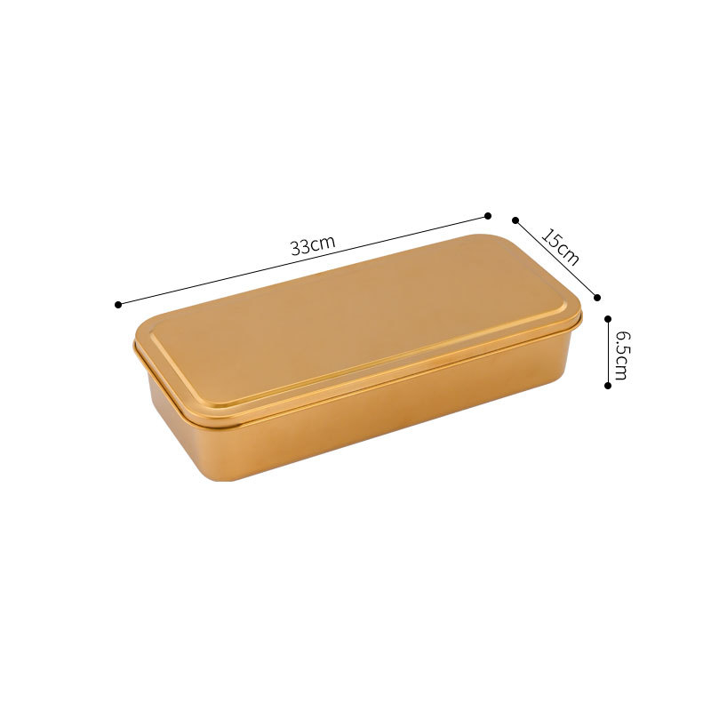Rectangular Serving Storage Trays Stainless Steel Tiramisu Tray with Lid Deepen Cake Baking Pan Food Plate Kitchen Utensils: light yellow