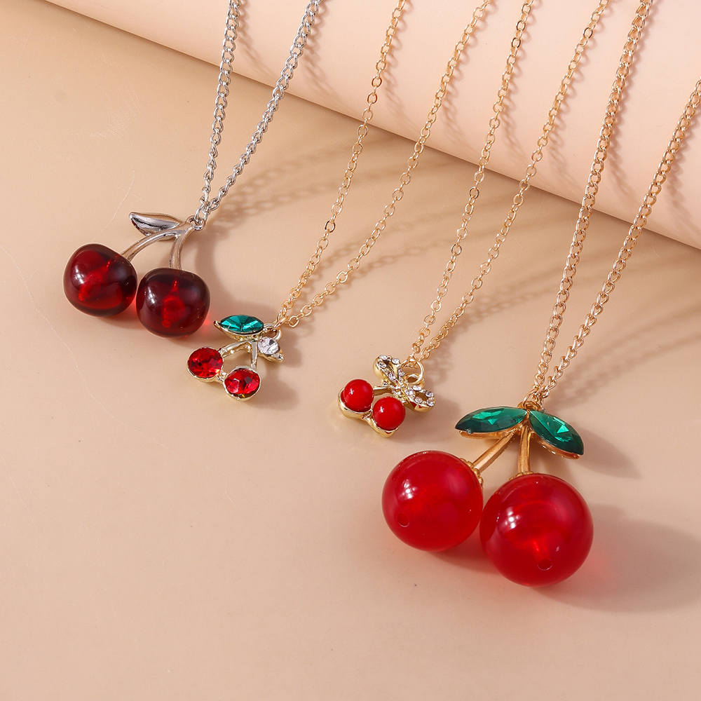 Aihua Mooie Gouden Kleur Wijn Rode Kers Hanger Ketting Voor Vrouwen Persoonlijkheid Ketting Bruiloft Sieraden Verjaardagscadeautjes