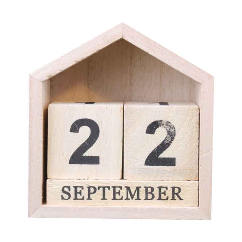 BESTVintage House Shape Perpetual Calendar Wood Desk Wooden Block Home Office Supplies Decoration Artcraft-Wood Color: Default Title