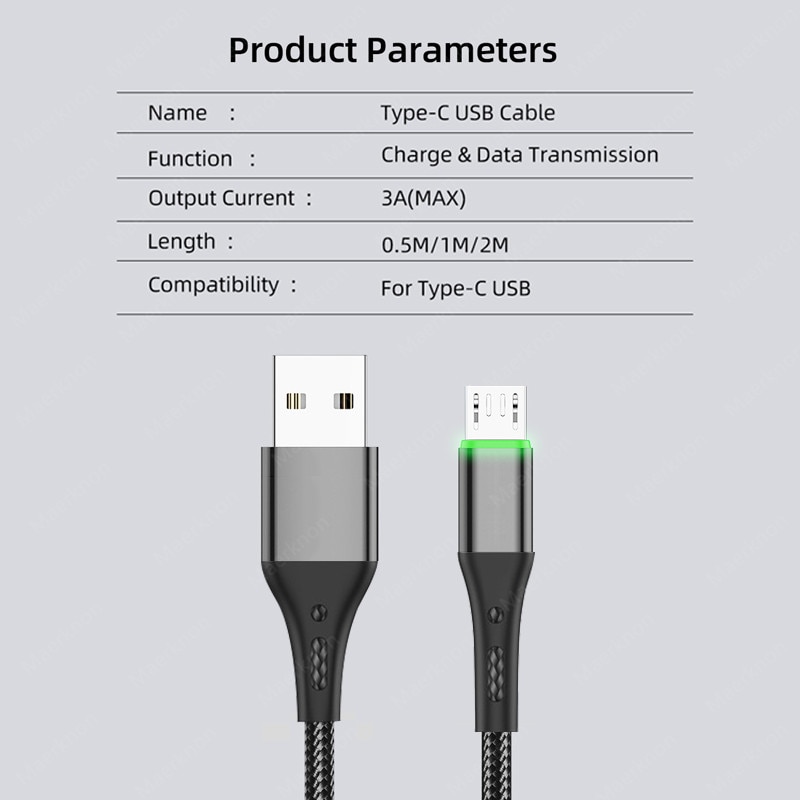 3A Mikro USB Kabel 0,5 m/1m/2m LED Daten synchronisieren Schnelle Ladung Draht Für Samsung s7 Huawei Xiaomi Tablette Android praktisch Kabel