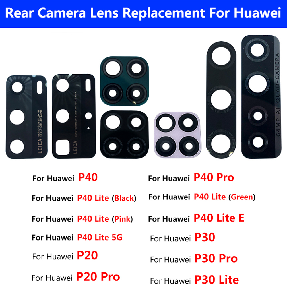 100% NOWOŚĆ dla Huawei P50 P40 Lite 5G P40 Lite E P40 P30 Lite P20 Pro Szklany obiektyw tylnej kamery z klejem + narzędzie