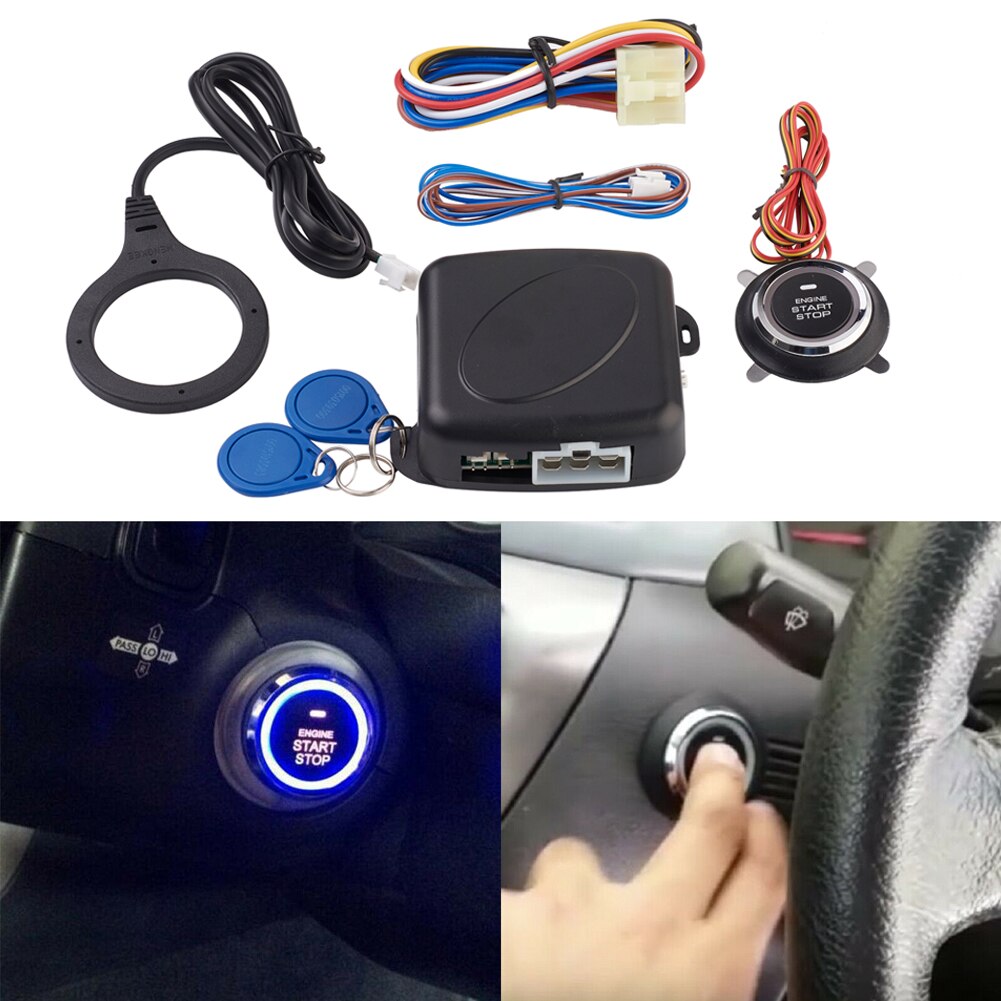 Keyless Entry Start Stop Ignition Starter System, Car Engine Push Start Button with RFID Induction Car Alarm