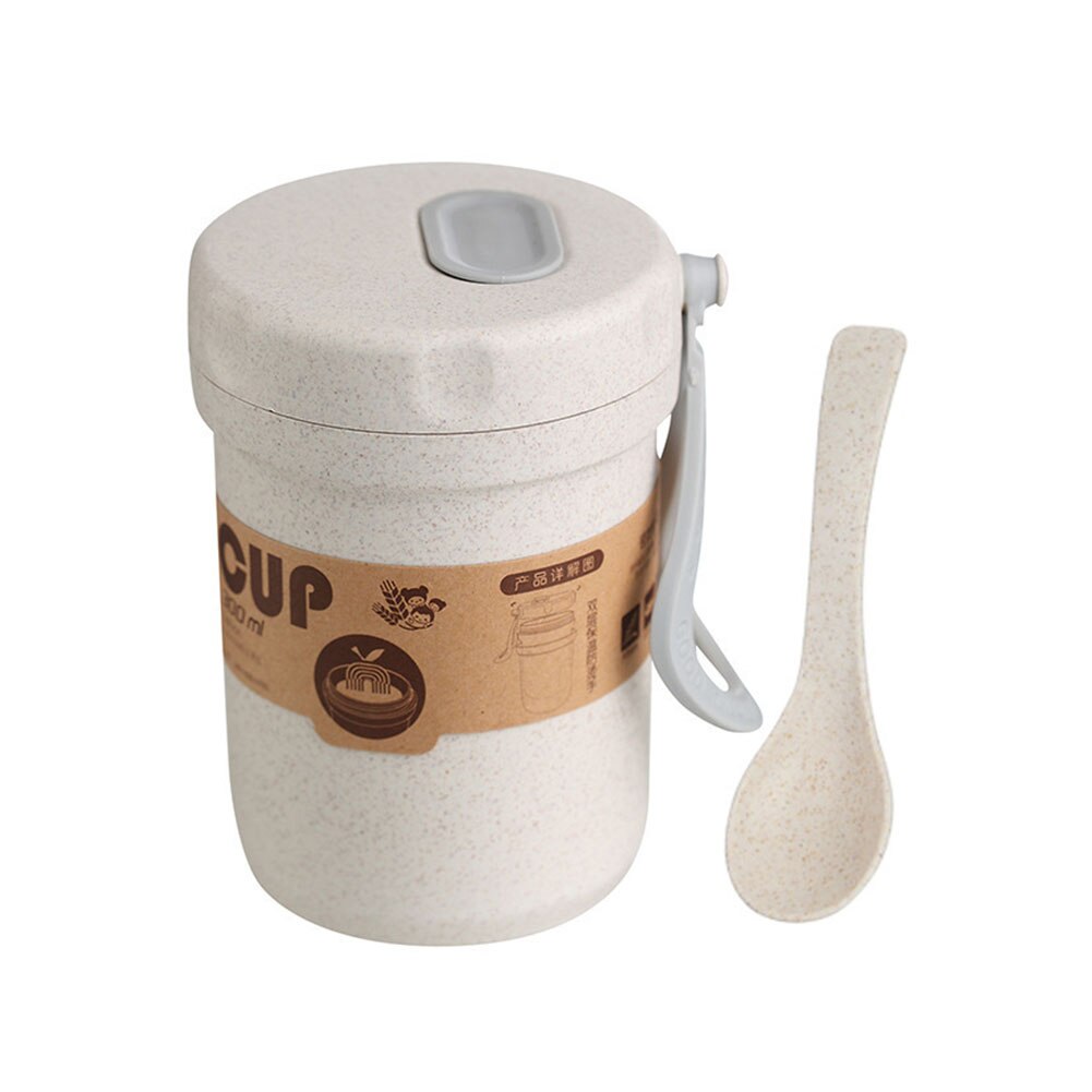 300ML Healthy Material Wheat Straw Sealed Soup Cup With Lid Portable Lunch Box Mini Bento Box Microwave Drink Cup For Porridge: Apricot