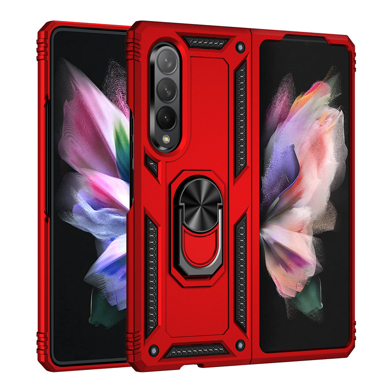 Per Samsung Galaxy Z Fold 3 custodia armatura antiurto supporto per anello magnetico supporto per staffa Cover posteriore per Galaxy Z Fold 3 5G custodie: Red