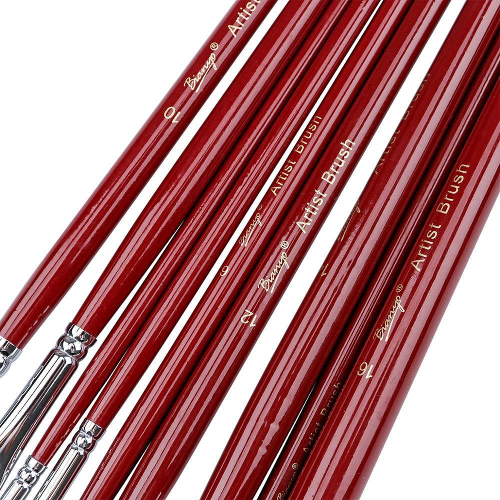 Bianyo 9Pcs Varkenshaar Haar Platte Kwasten Lange Handvat Olie Acryl Voor Kunstenaar Professionele Tekening Schilderen Kunst Levert
