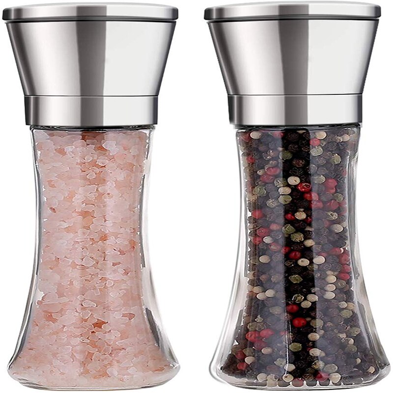 Salt and pepper grinder 2-piece stainless steel manual spice salt and pepper grinder set coarse-grinding ceramic rotor