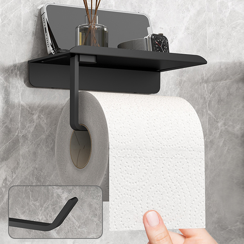 Toiletpapirrulleholder uden hulning, selvklæbende i badeværelsespapirholder i plastik, nem montering af papirrulleholder