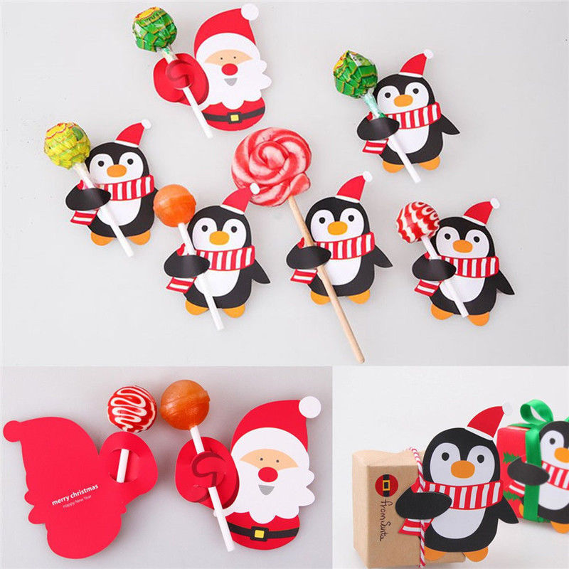 50 stks Christmas Xmas Kerstman Pinguïn DIY Lolly Stok Papier Party Decor