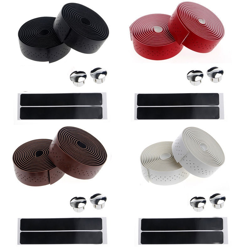 Bande de guidon de vélo en cuir PU poignée de guidon de vélo de route bandes de barre avec bouchons d'extrémité de barre accessoires de cyclisme