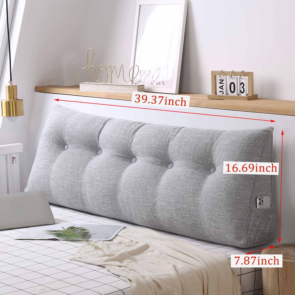 100 x 50 x 20cm triangulär kilkudde säng ryggstöd positionering stöd kudde läsning kudde kontor ländryggen pad med lock