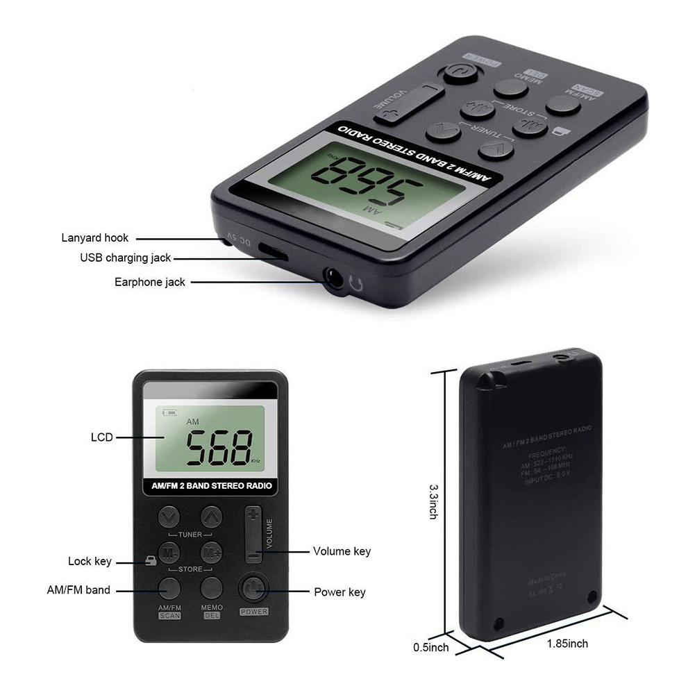 Ricevitore stereo universale AM FM per radio digitale a 2 bande con cuffie HiFi Schermo LCD Batteria ricaricabile Radio tascabile portatile