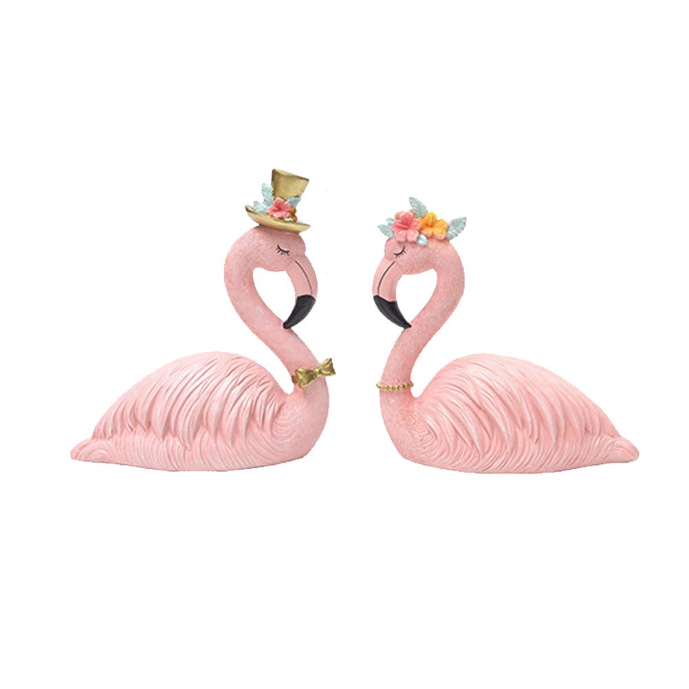 2 Stuks Home Decor Resin Craft Flamingo Auto Ornament Flamingo Cake Ornament Decoratieve Flamingo (1 Stuks Prins, 1Pcs Prinses)